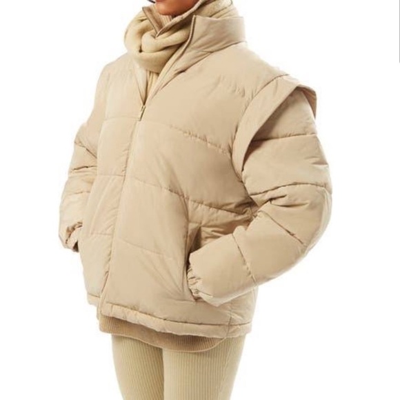 Price is firm. WeWoreWhat Snap Off Sleeve Puffer Jacket In Oat. - Picture 8 of 9